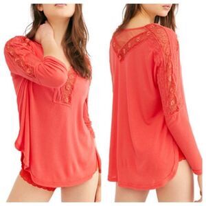 Free People Rose 🌹 Lola Red Lace Blouse